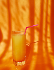 Clear glass with a detox drink and the sun passing through the curtains.