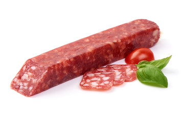 Dried Square sausage, dry salami, isolated on white background