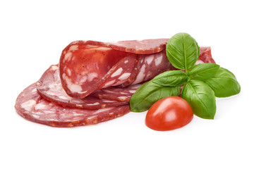 Smoked Salami Sausage, Traditional dry-cured meat, isolated on white background
