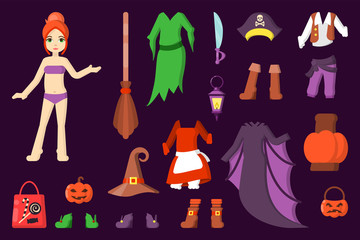 paper doll with halloween party clothes