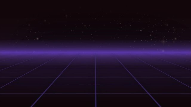 synthwave wireframe net and stars 80s Retro Futurism Background 3d illustration render seamless loop