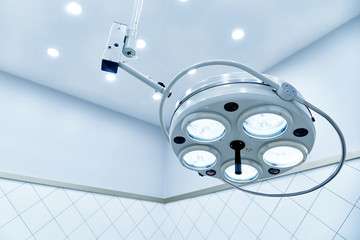 Surgical lamp in the operating room. Copy space.