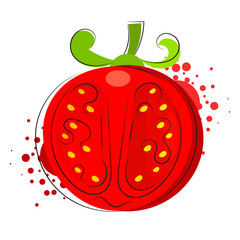 Vector Ripe Red Fresh Cut Tomato Close up Isolated on White Background