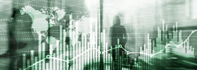 Fototapeta premium Business Finance Chart Graph. Trading Forex Exchange Investment Fintech concept. Mixed media