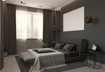 bedroom, interior visualization, 3D illustration