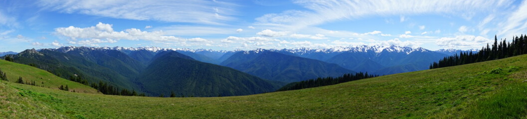 Fototapeta na wymiar Beautiful snow capped mountains in Olympic National Park in summer in Washington, near Seattle 