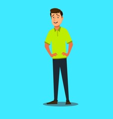 Cute cartoon man. Young man, athletic. Vector illustration in cartoon style.