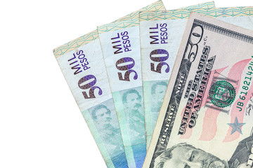 Exchange rate between US dollar and Colombian peso in 2019. More than 3000 pesos each dollar