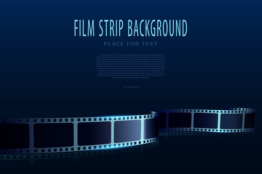 Modern film strips in waveform. Cinema vector poster design template. 3d flyer or poster festival isolated on blue background. Movie time background. Cinematography concept of film industry