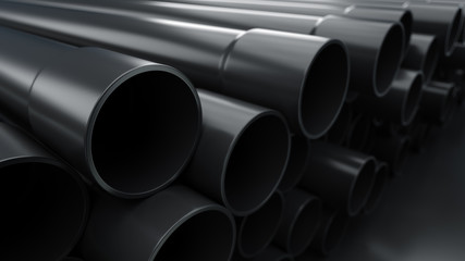 Plastic socket pipes on warehouse. 3D render