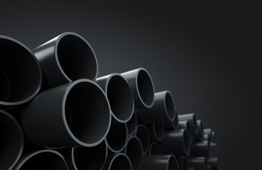 Plastic socket pipes on warehouse. 3D render