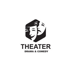 icon of comedy and tragedy theatrical masks isolated on white background