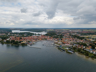 Aerial view on the town of Waren at Lake Mueritz in the Mecklenburg Lake District, Germany
