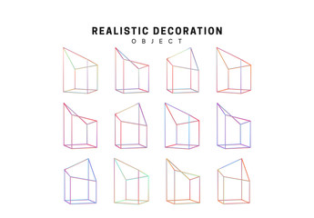 Set linear square, cube empty. Realistic geometric shapes, holographic color gradient. Hologram decorative design elements isolated white background. 3d objects shaped blue color. vector illustration.