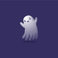 Frightening ghost spirit. Raster illustration in the flat cartoon style