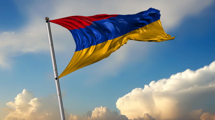3d Illustration of  Armenia flag Wit Clouds in the Background