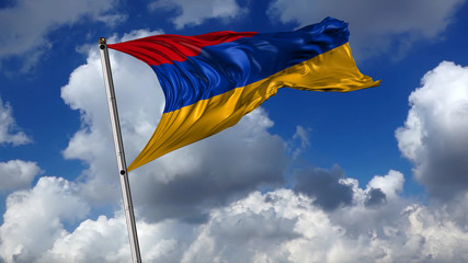 3d Illustration of  Armenia flag Wit Clouds in the Background