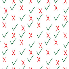 seamless pattern with Tick and Cross. Isolated red and green on white background. eps 10