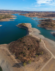 Aerial view from a dam in Alentejo Portugal, The Chanza River. Drone view