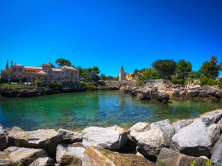 Scenic view in Cascais, Santa Marta Lighthouse and Museum, Lisbon district, Portugal. August 2019
