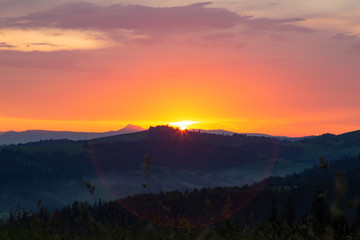 Sunset in the mountains of the Carpathians.