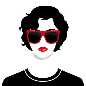 Woman wearing big red sunglasses