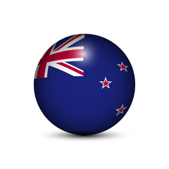 Flag of New Zealand in the form of a ball isolated on white background.