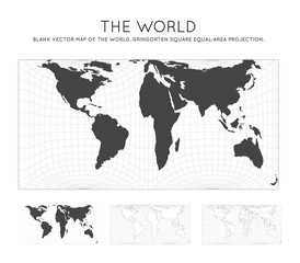 Map of The World. Gringorten square equal-area projection. Globe with latitude and longitude lines. World map on meridians and parallels background. Vector illustration.