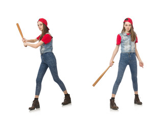 Fototapeta premium Pretty girl holding baseball bat isolated on white