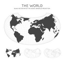Map of The World. Armadillo projection. Globe with latitude and longitude lines. World map on meridians and parallels background. Vector illustration.