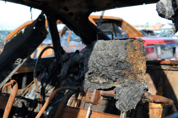 inside of a burnt out car