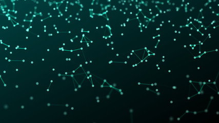 Digital plexus of glowing lines and dots. Abstract background. Connection of particles. 3D rendering.