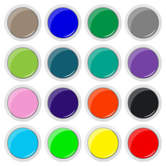 Flat style round colorful buttons set isolated on white background.