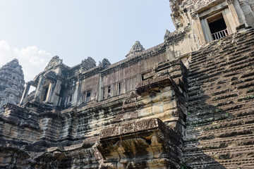 Steps lead up to the stupa on the roof of the UNESCO World Heritage Site of Angkor Wat, Siem Reap, Cambodia