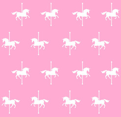 Vector seamless pattern of white unicorn carousel isolated on pink background