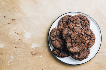 Homemade chocolate cookies with cracks.