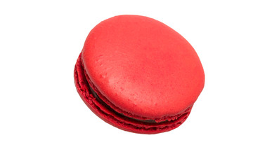 Colorful red macaroons isolated on white background.