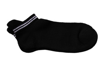 pair of black sports short socks with stripes on a white background, isolate