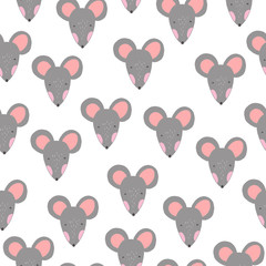 2020 Mouse Happy New Year template badge, insignia. Mouse, Rat horoscope sign. Chinese year of Rat 2020. Hand drawn vector illustration. 