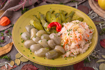 pickles: pickled tomatoes, cabbage, cucumbers appetizer to vodka