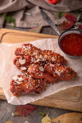 Chicken, turkey fillet, wings, thighs, carcass. Grilled Bird. Barbecue poultry meat. 