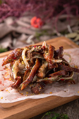 Snack to beer: lard, smoked pork ears, bacon, bastrum spicy, tasty, aromatic