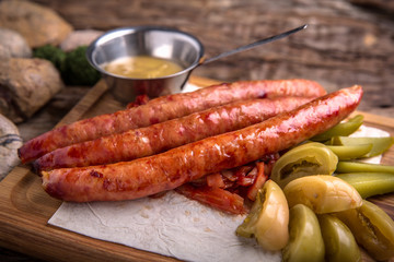 Gentle, juicy, fresh flavored pork, chicken, beef sausages. Snack to beer and vodka