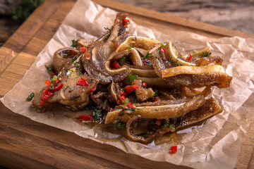 Snack to beer: lard, smoked pork ears, bacon, bastrum spicy, tasty, aromatic