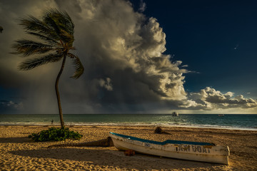 beautiful tropical landscape, sea on a background of thunderclouds. Caribbean                     