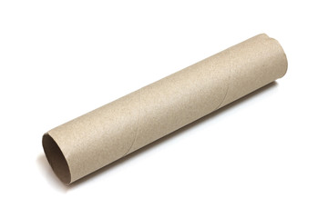 old toilet paper roll on white background, copy space.