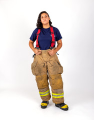 Female American firefighter in her gear