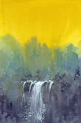 abstract waterfall watercolor hand painted decorative art