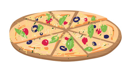Pizza slices on a wooden board