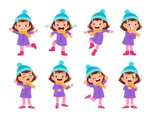 kid expressions wear autumn winter clothing vector